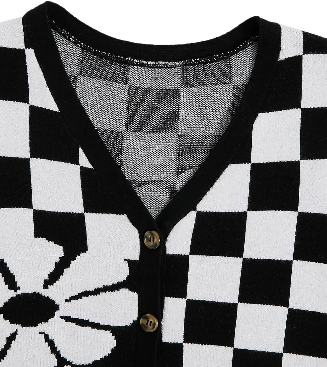Verdusa Women's Checkered Cardigan Plaid Knit Sweater Vest Button Up V Neck Sleeveless Tops