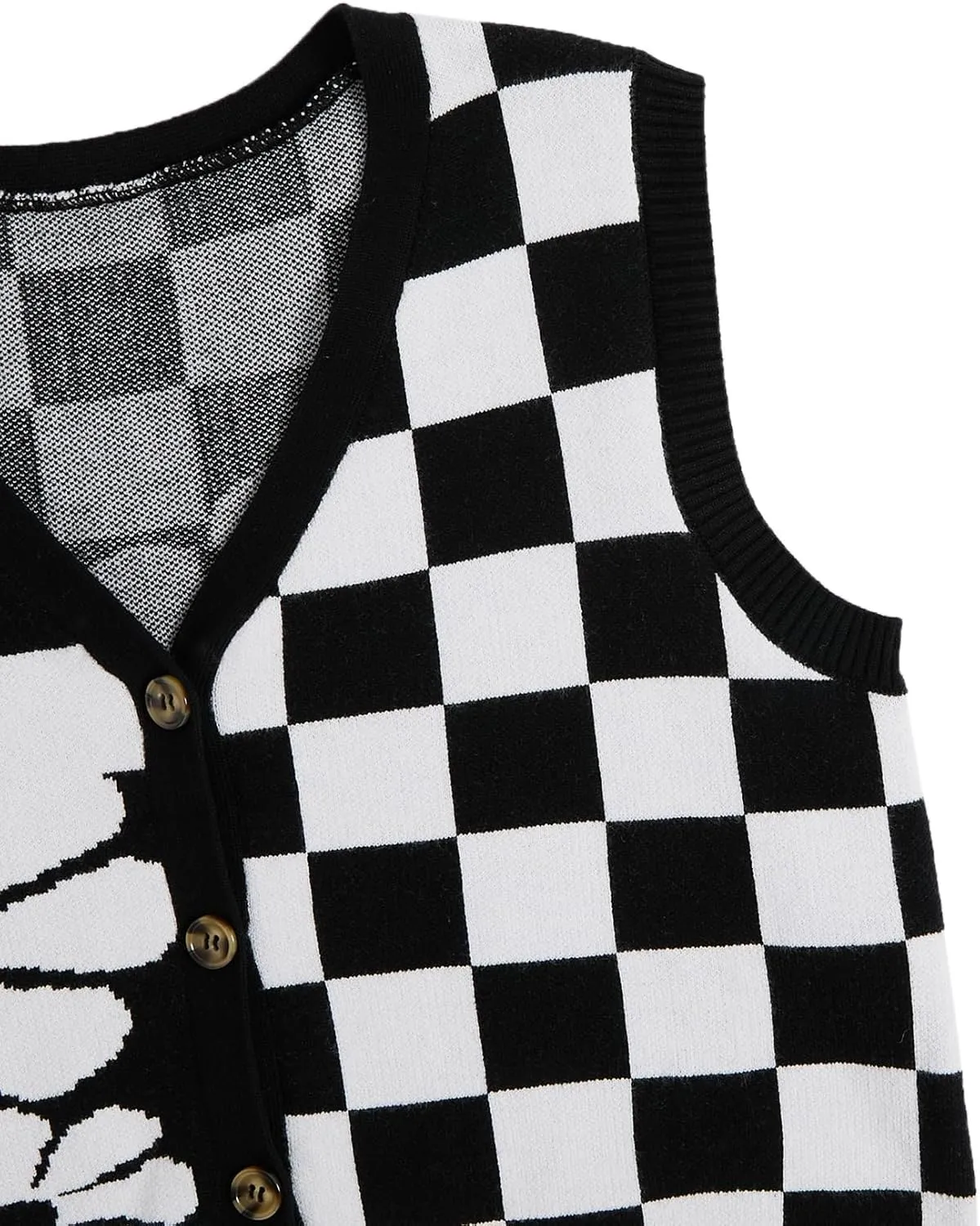 Verdusa Women's Checkered Cardigan Plaid Knit Sweater Vest Button Up V Neck Sleeveless Tops
