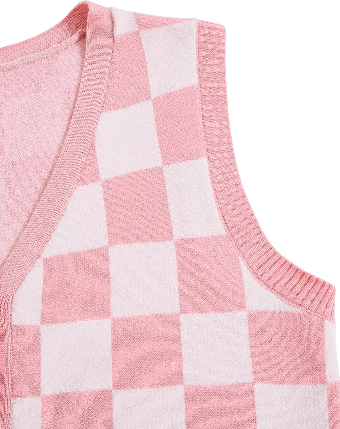 Verdusa Women's Checkered Cardigan Plaid Knit Sweater Vest Button Up V Neck Sleeveless Tops