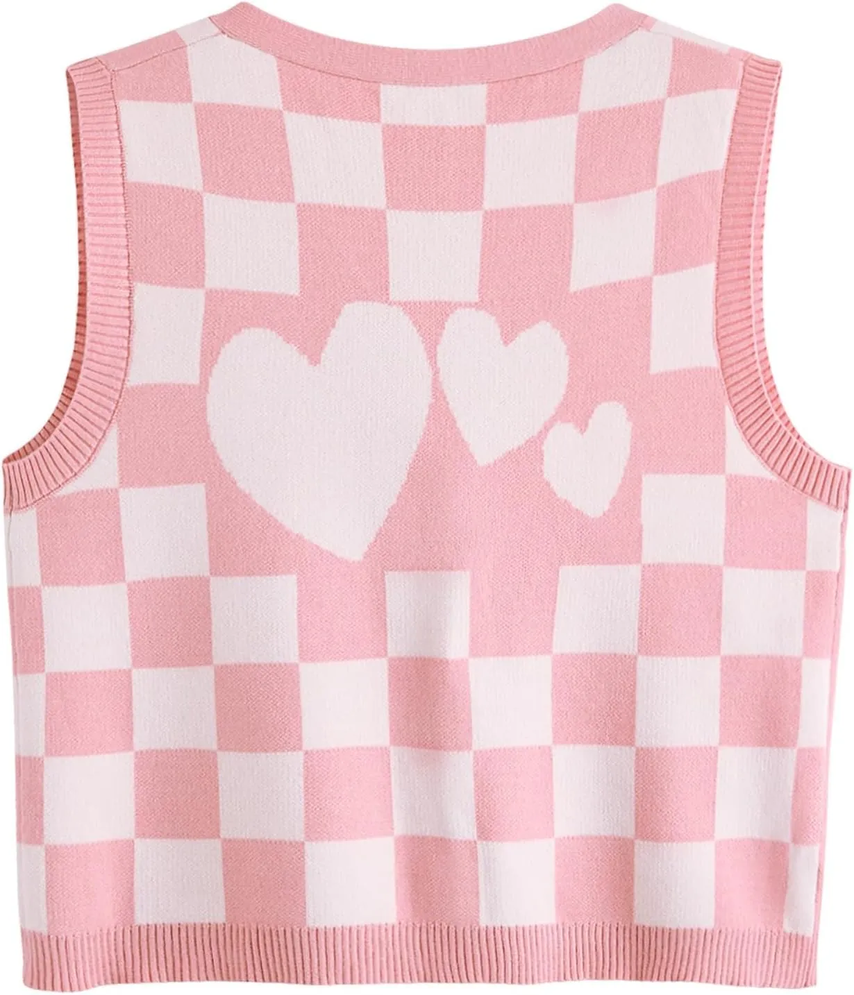 Verdusa Women's Checkered Cardigan Plaid Knit Sweater Vest Button Up V Neck Sleeveless Tops