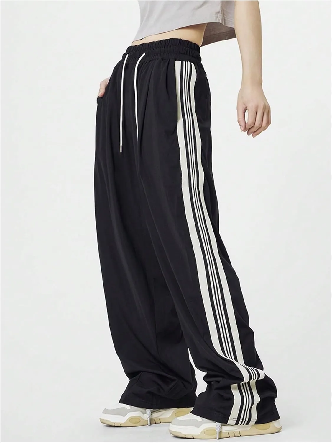 Verdusa Women's Loose Sweatpants Striped High Waisted Drawstring Sweat Pants