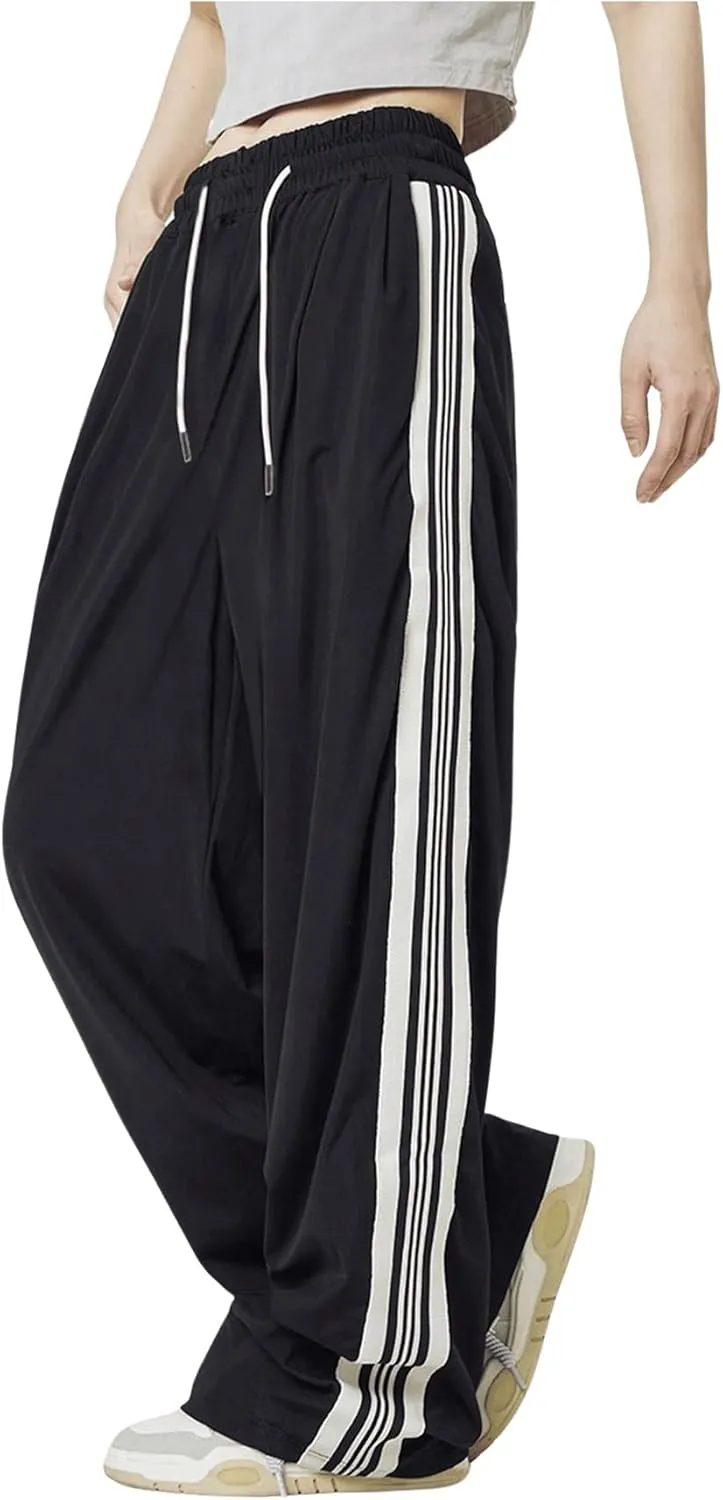 Verdusa Women's Loose Sweatpants Striped High Waisted Drawstring Sweat Pants
