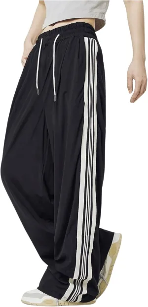 Verdusa Women's Loose Sweatpants Striped High Waisted Drawstring Sweat Pants