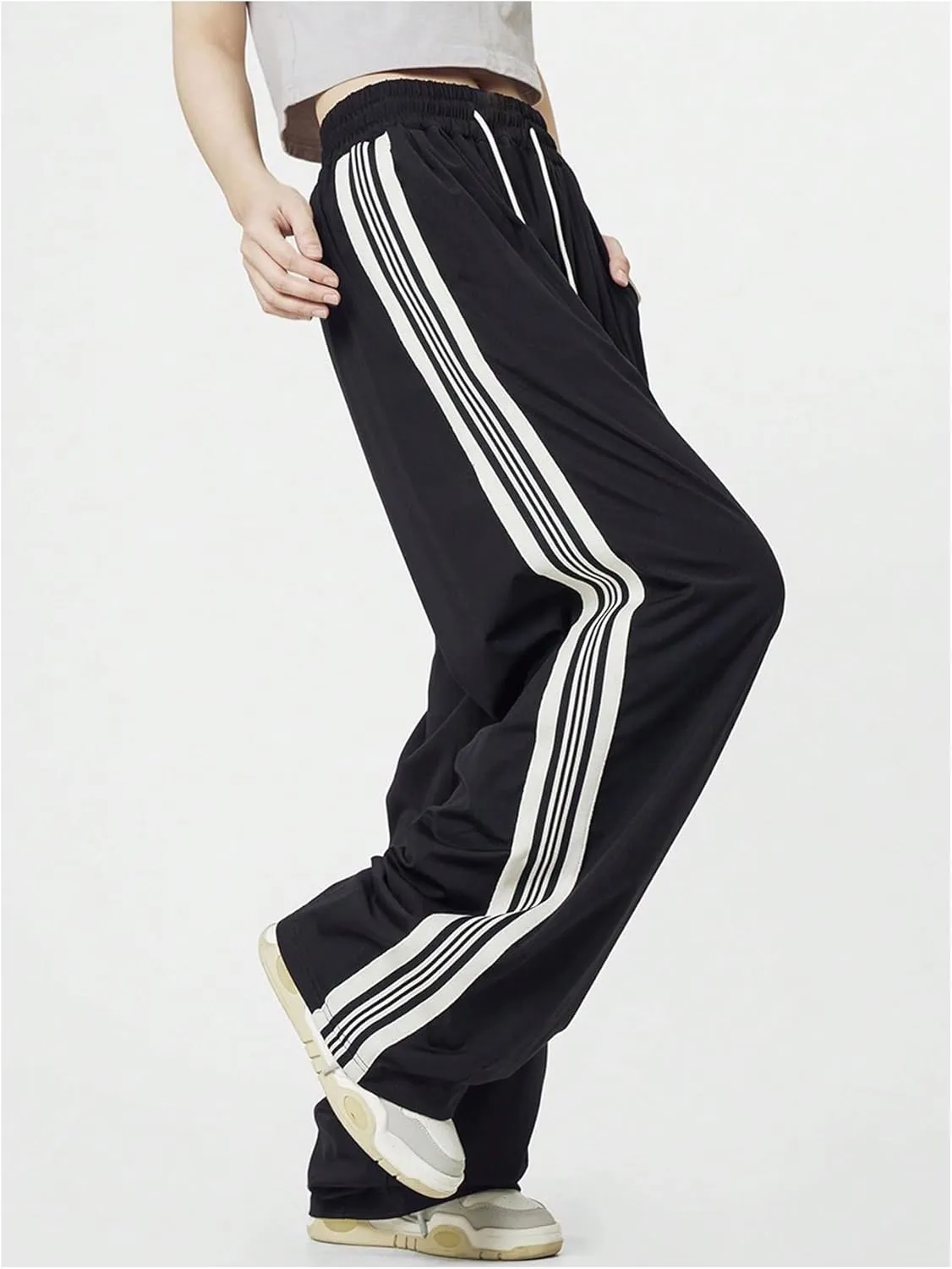 Verdusa Women's Loose Sweatpants Striped High Waisted Drawstring Sweat Pants