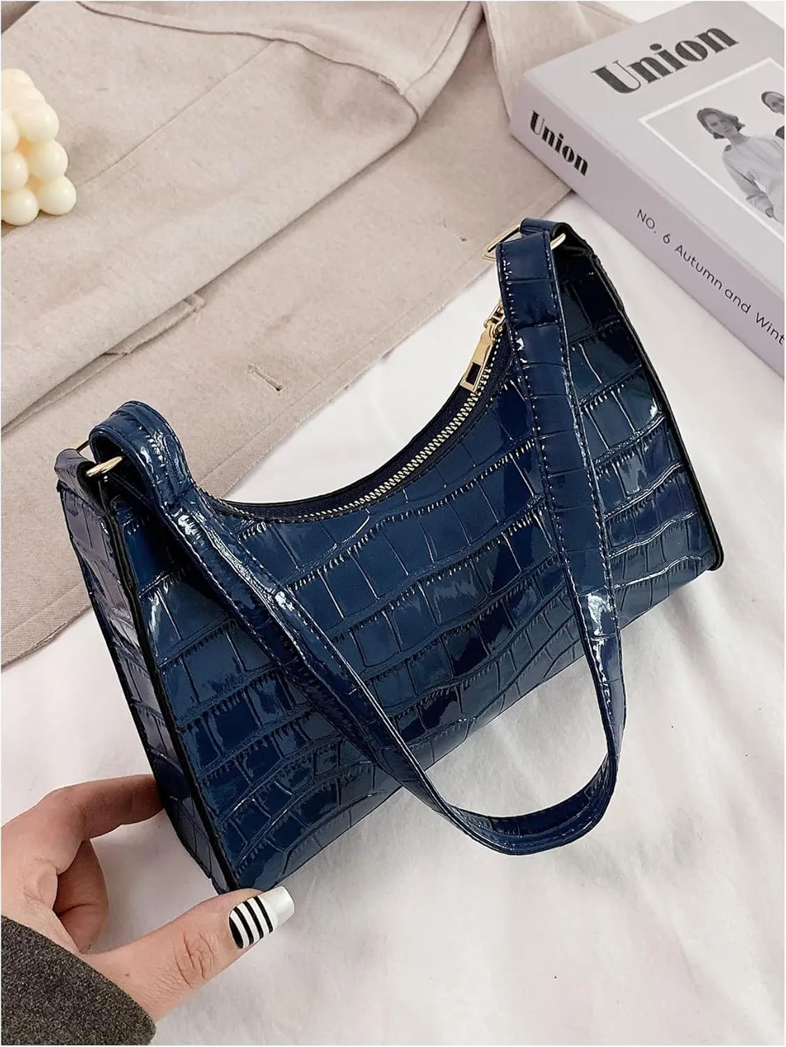 Verdusa Women's PU Leather Underarm Bag Zipper Shoulder Handbags Top Handle Purse
