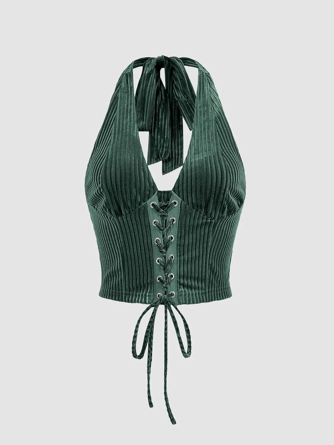 Verdusa Women's Sleeveless Halter Neck Lace Up Front Tie Back Crop Top