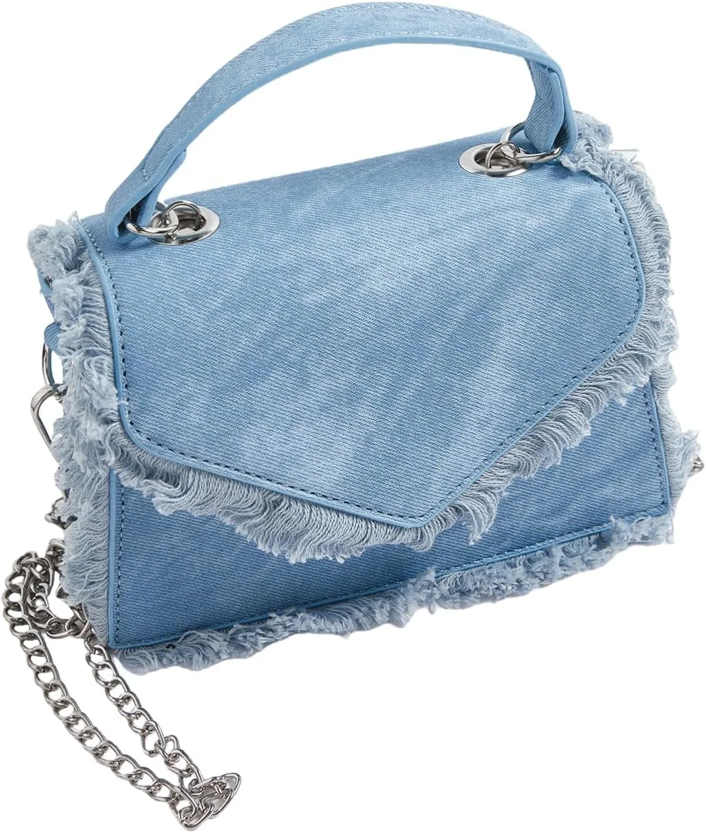 Verdusa Women's Top Handle Clutch Handbag Fringe Crossbody Bags with Chain Strap