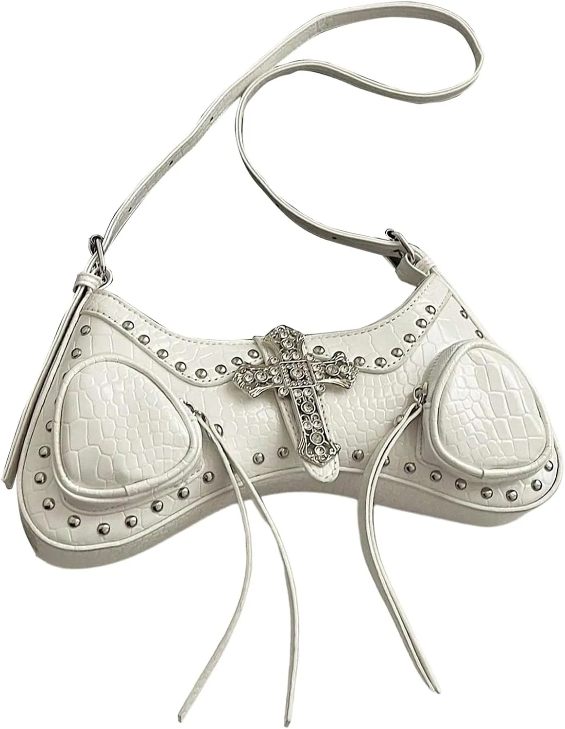 Verdusa Women's Y2k Studded Cross Shoulder Handbags Punk Top Handle Crescent Underarm Bags