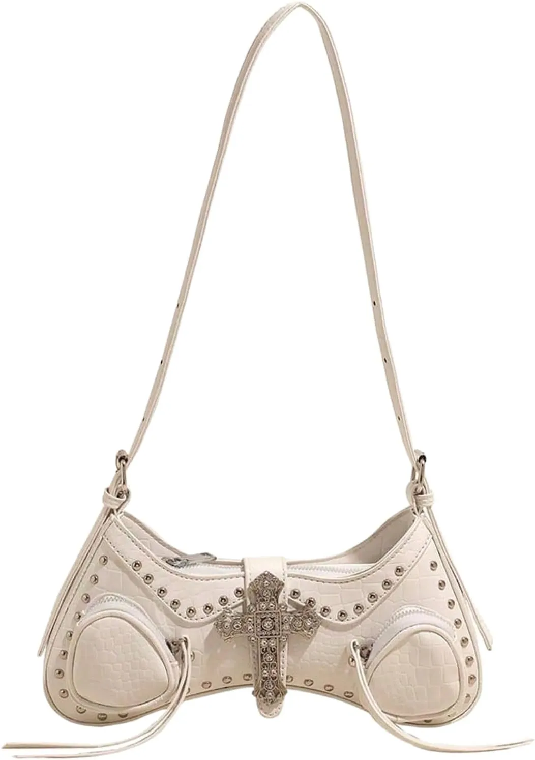 Verdusa Women's Y2k Studded Cross Shoulder Handbags Punk Top Handle Crescent Underarm Bags