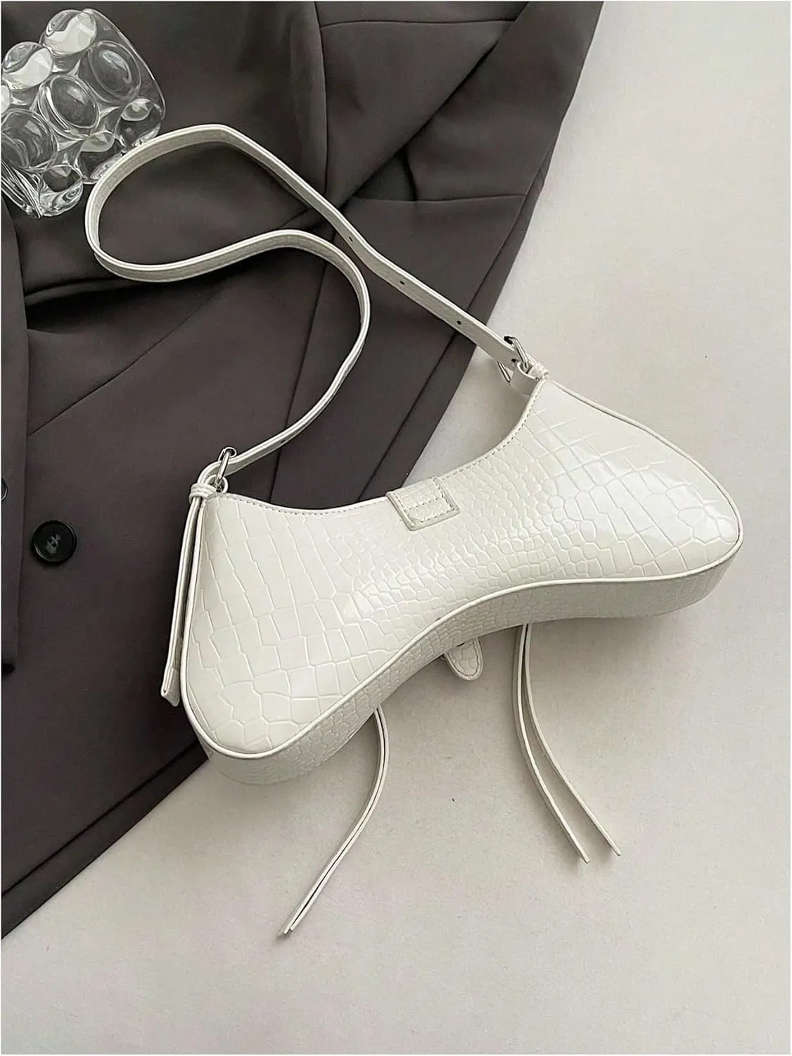 Verdusa Women's Y2k Studded Cross Shoulder Handbags Punk Top Handle Crescent Underarm Bags