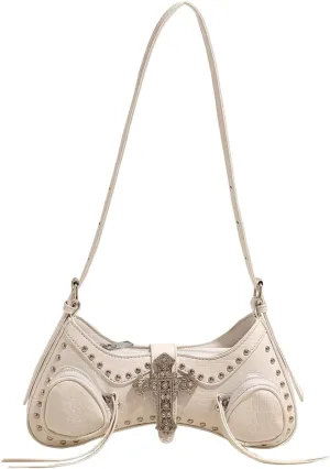 Verdusa Women's Y2k Studded Cross Shoulder Handbags Punk Top Handle Crescent Underarm Bags