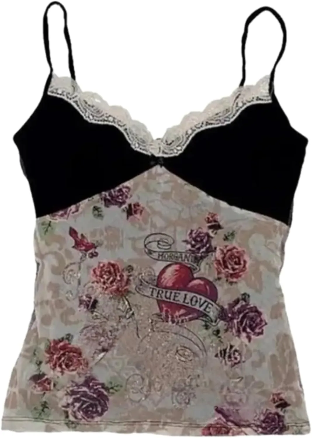 Vintage Camisole Emo Floral Cropped Top Spaghetti Strap Tops Y2k Leopard Print Cheetah Tops Grunge 2000s