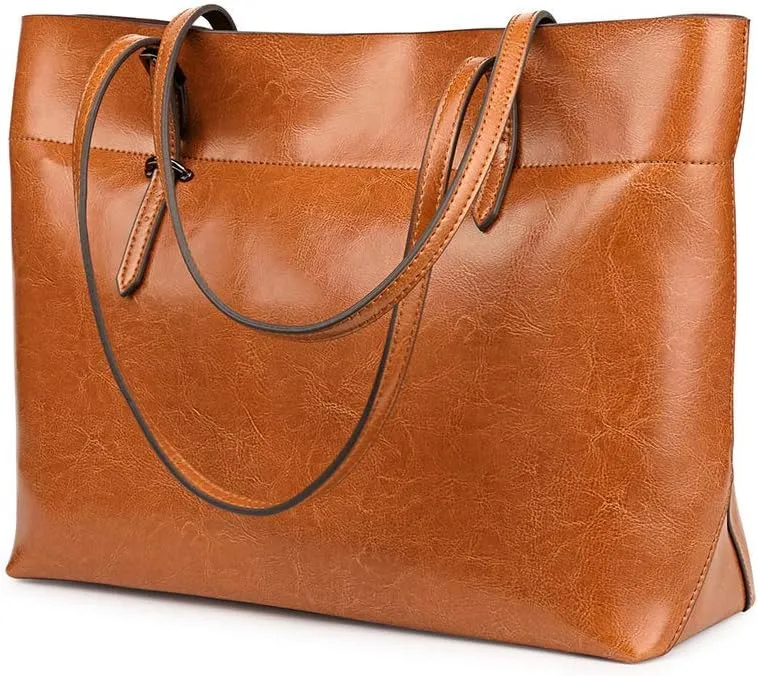 Vintage Genuine Leather Tote Shoulder Bag for Women Satchel Handbag with Top Handles