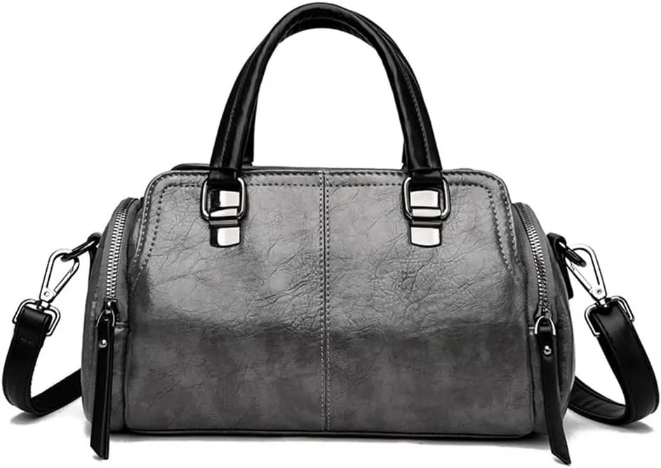 Vintage Leather Satchel Handbag for Women - Stylish Top Handle Crossbody Purse in Yellow
