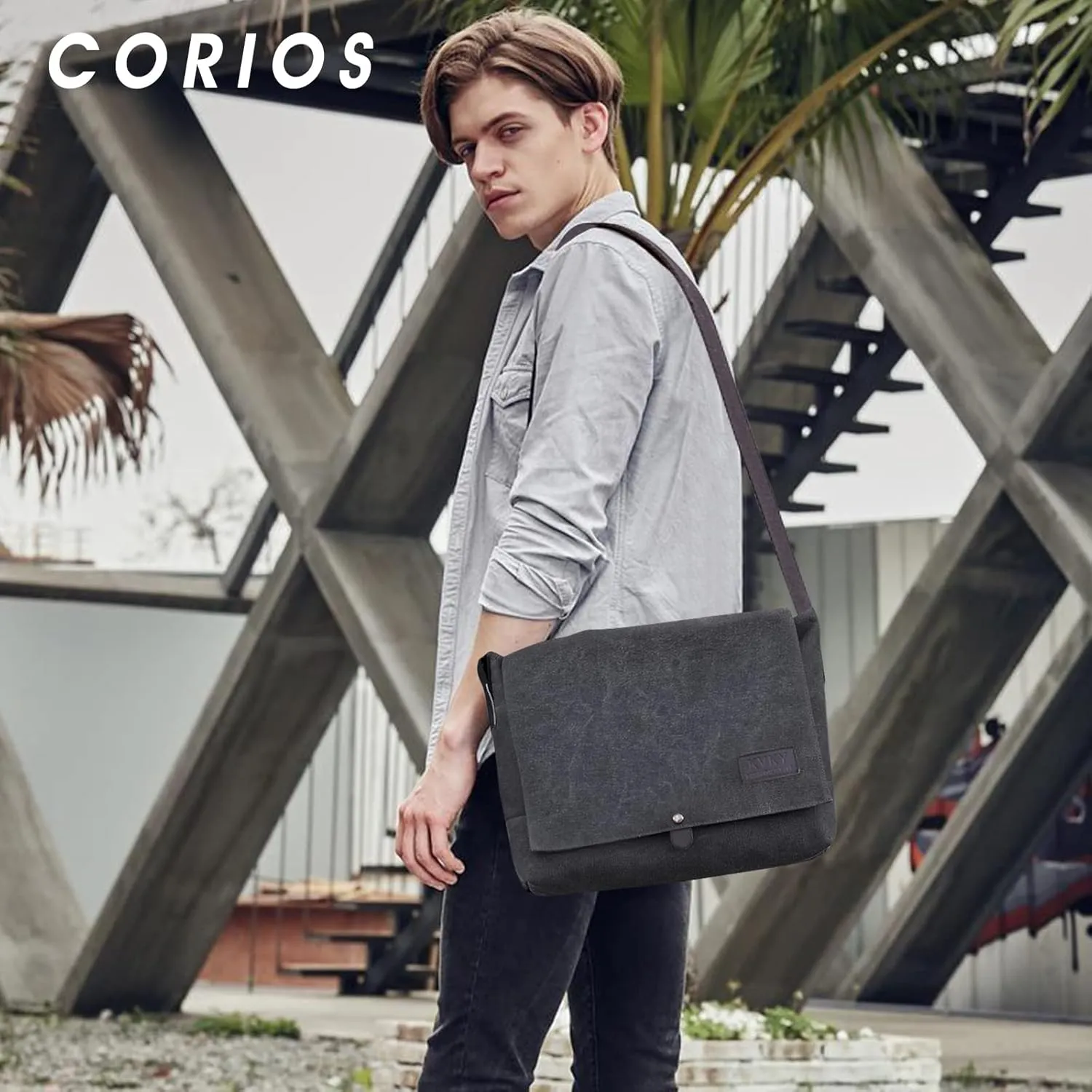 Vintage Men's Shoulder Bag Canvas Tote Handbag Crossbody Bag Casual Top Handle Bag