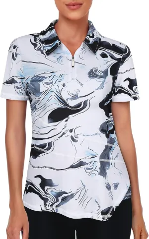 Viracy Women's Golf Shirt Short Sleeve Loose Fitting 1/4 Zip Up Polo Shirt UV Protection Fast Dry Athletic Tops S-3XL