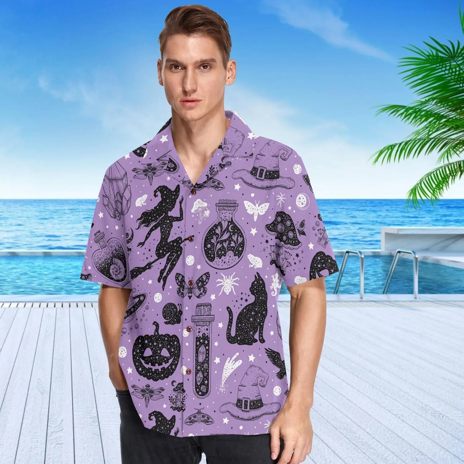 visesunny Hawaiian Bowling Shirts for Men Short Sleeve Regular Fit Summer Beach Casual Button Down Aloha Shirts S-3XL