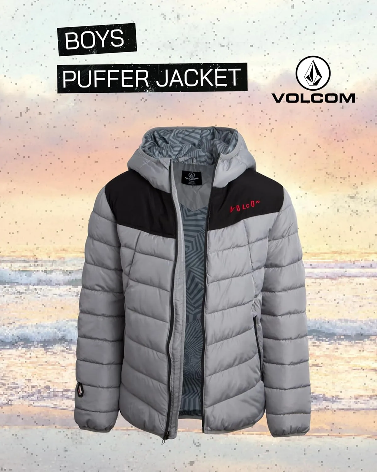 Volcom Boys' Puffer Jacket - Glacier Shield Quilted Winter Jacket with Hood - Insulated Outerwear Jackets for Boys (4-18)