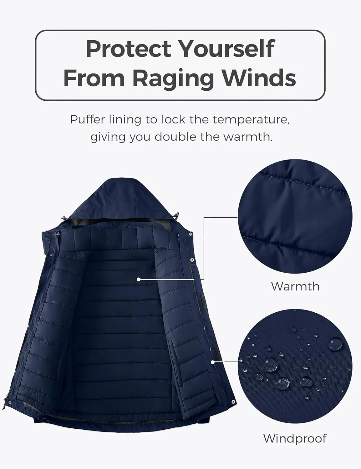 wantdo Men's 3 in 1 Waterproof Ski Jacket Warm Winter Snow Coat Puffer Rain Jacket
