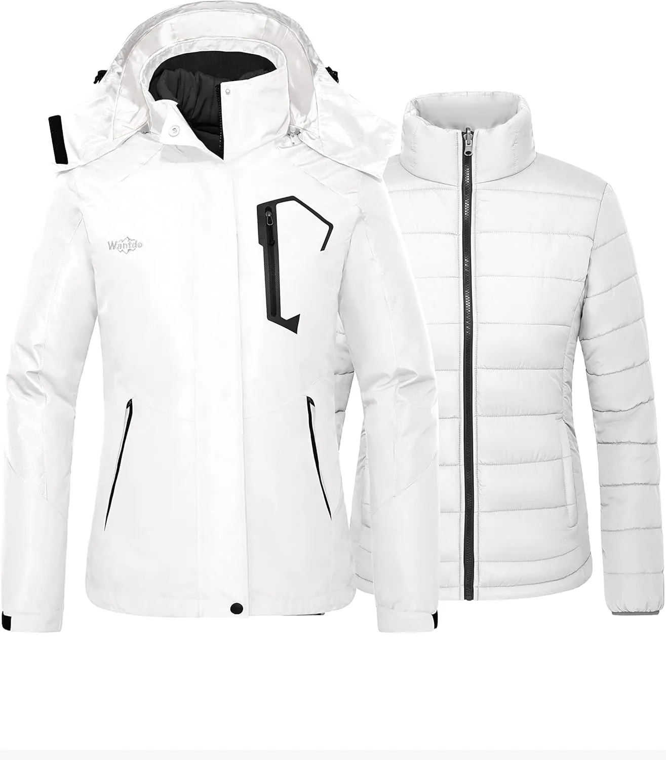 wantdo Women's 3 in 1 Waterproof Ski Jacket Mountain Snowboarding Jacket Winter Snow Coat