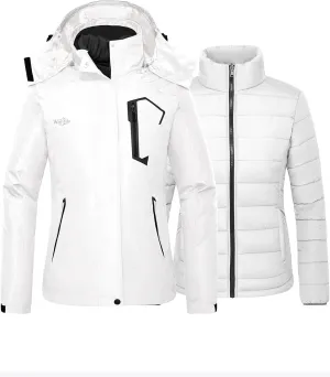 wantdo Women's 3 in 1 Waterproof Ski Jacket Mountain Snowboarding Jacket Winter Snow Coat