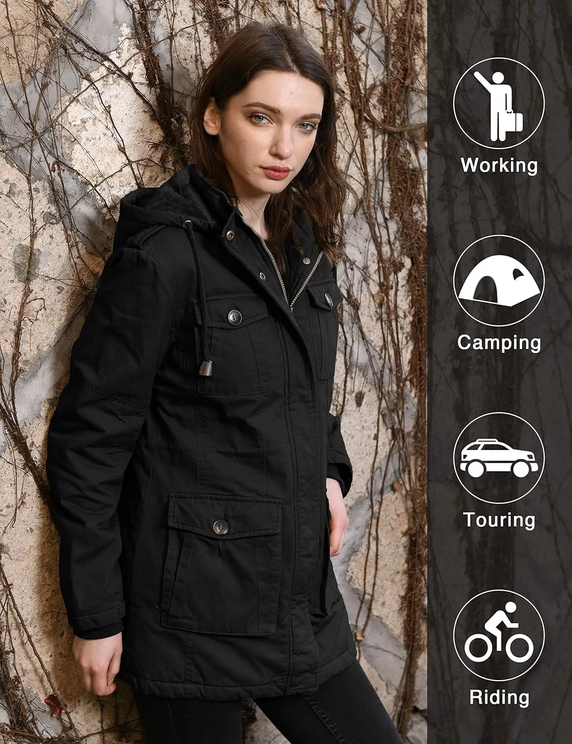 wantdo Women's Winter Parka Coat Sherpa Lined Warm Cotton Jacket with Removable Hood