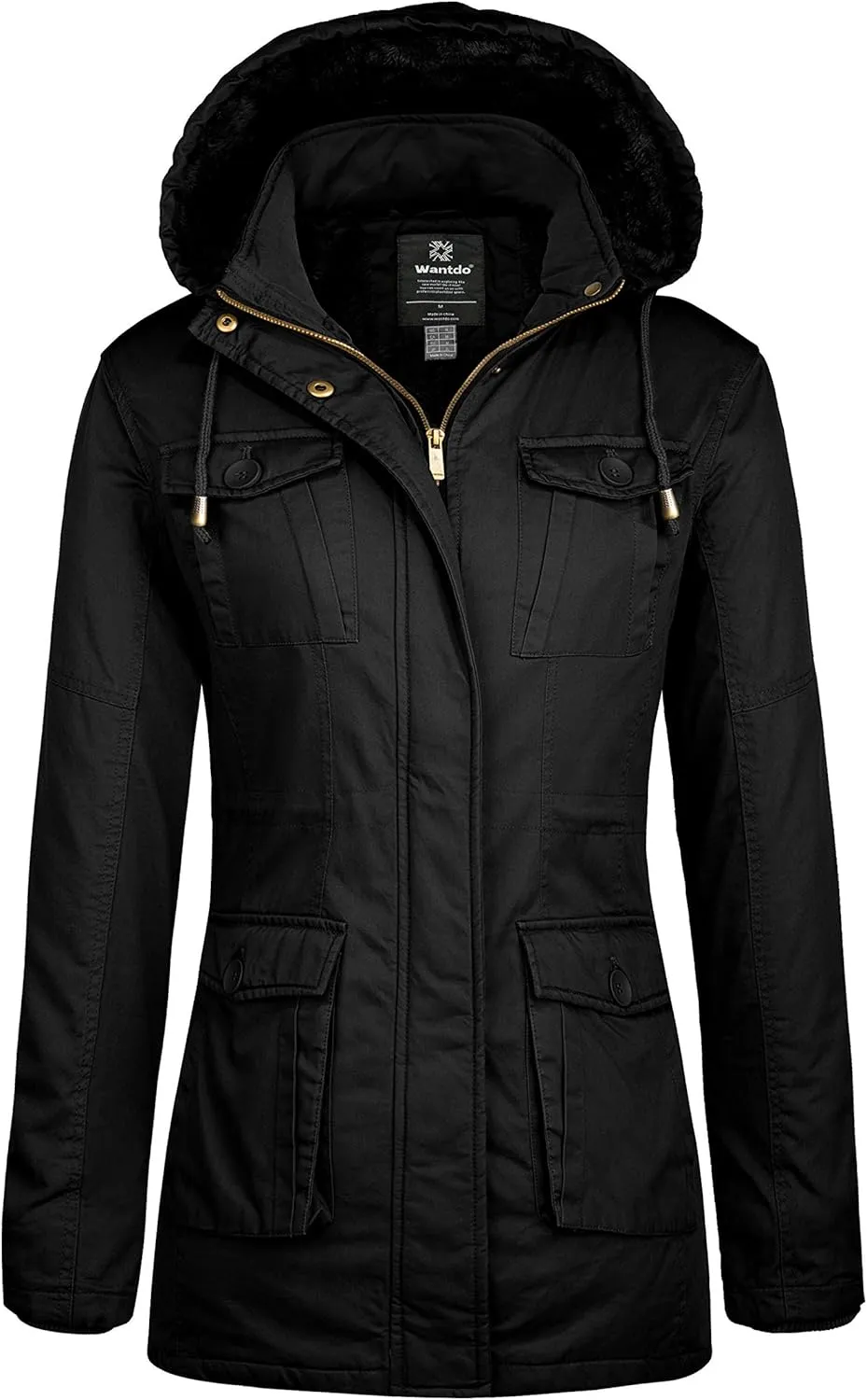 wantdo Women's Winter Parka Coat Sherpa Lined Warm Cotton Jacket with Removable Hood