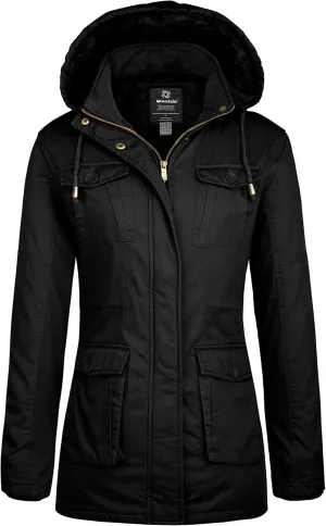 wantdo Women's Winter Parka Coat Sherpa Lined Warm Cotton Jacket with Removable Hood