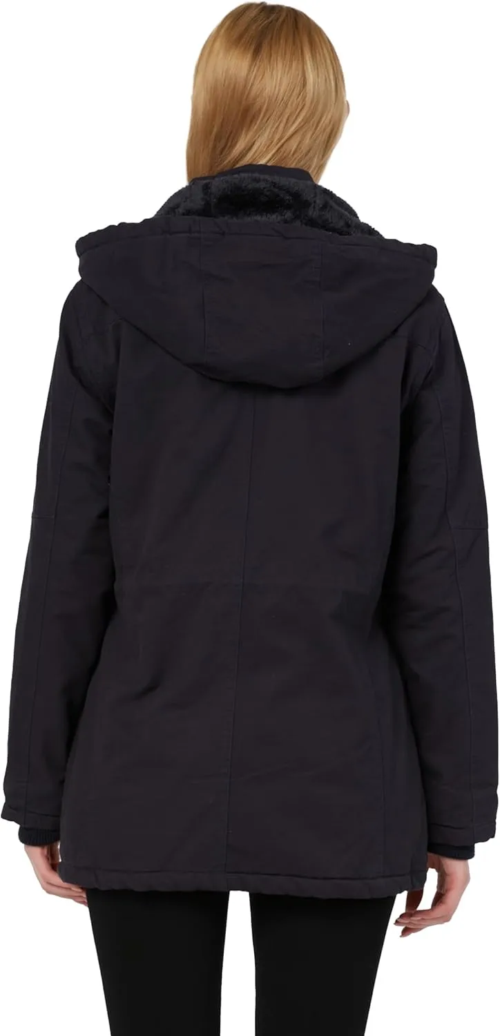 wantdo Women's Winter Parka Coat Sherpa Lined Warm Cotton Jacket with Removable Hood
