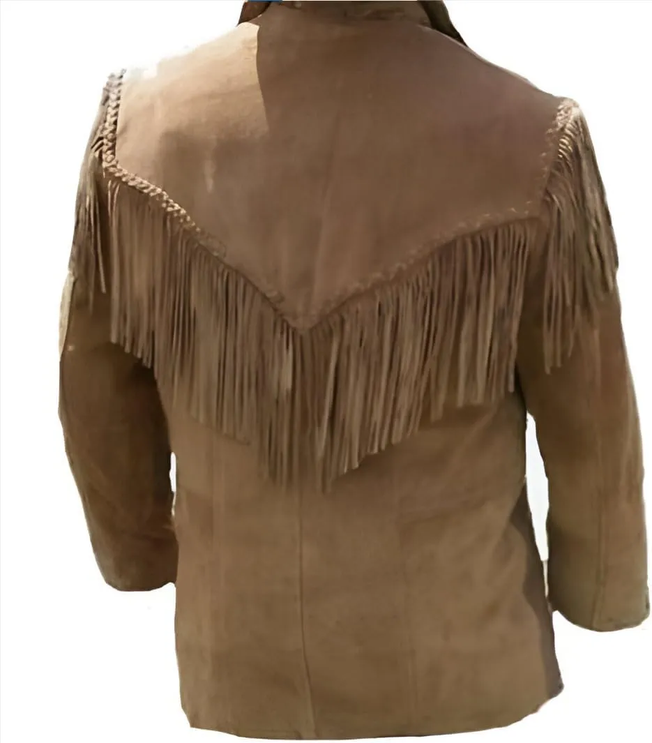 Western Cowboy Leather Fashion Jacket For Mens Fringe & Beaded Native American Coat