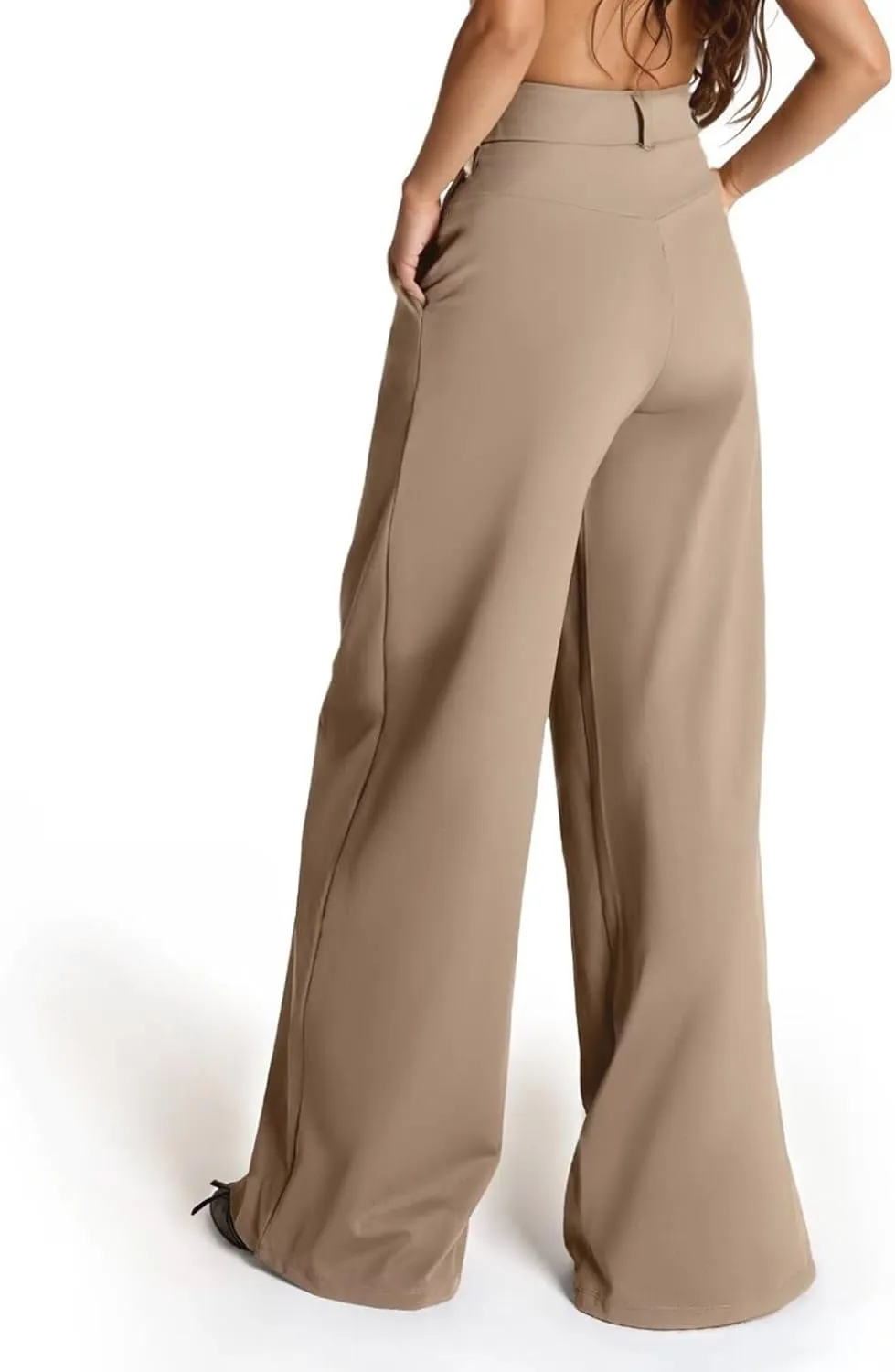 Wide Leg Dress Pants Women Dressy Elastic High Waist Lounge Pant Baggy Y2k Trendy Flared Yoga Pants with Pockets