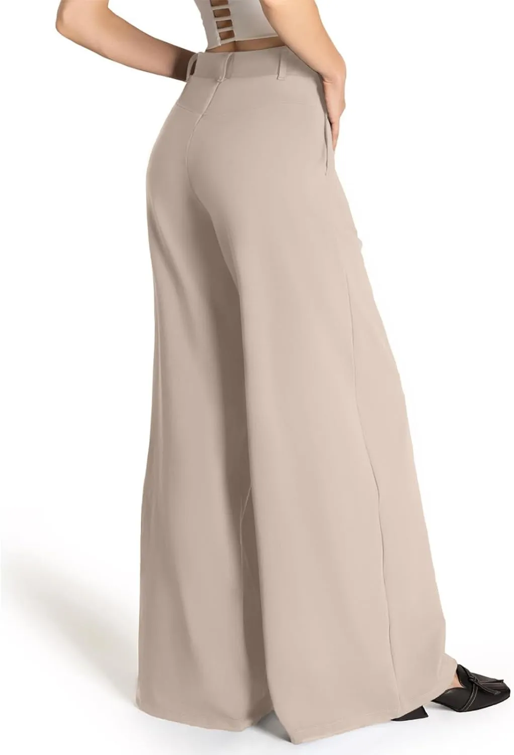 Wide Leg Dress Pants Women Dressy Elastic High Waist Lounge Pant Baggy Y2k Trendy Flared Yoga Pants with Pockets