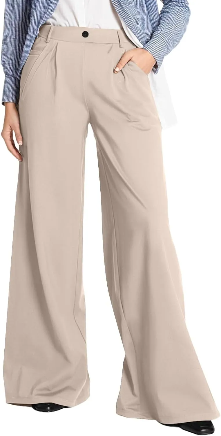 Wide Leg Dress Pants Women Dressy Elastic High Waist Lounge Pant Baggy Y2k Trendy Flared Yoga Pants with Pockets
