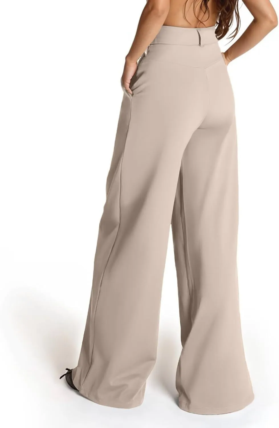 Wide Leg Dress Pants Women Dressy Elastic High Waist Lounge Pant Baggy Y2k Trendy Flared Yoga Pants with Pockets