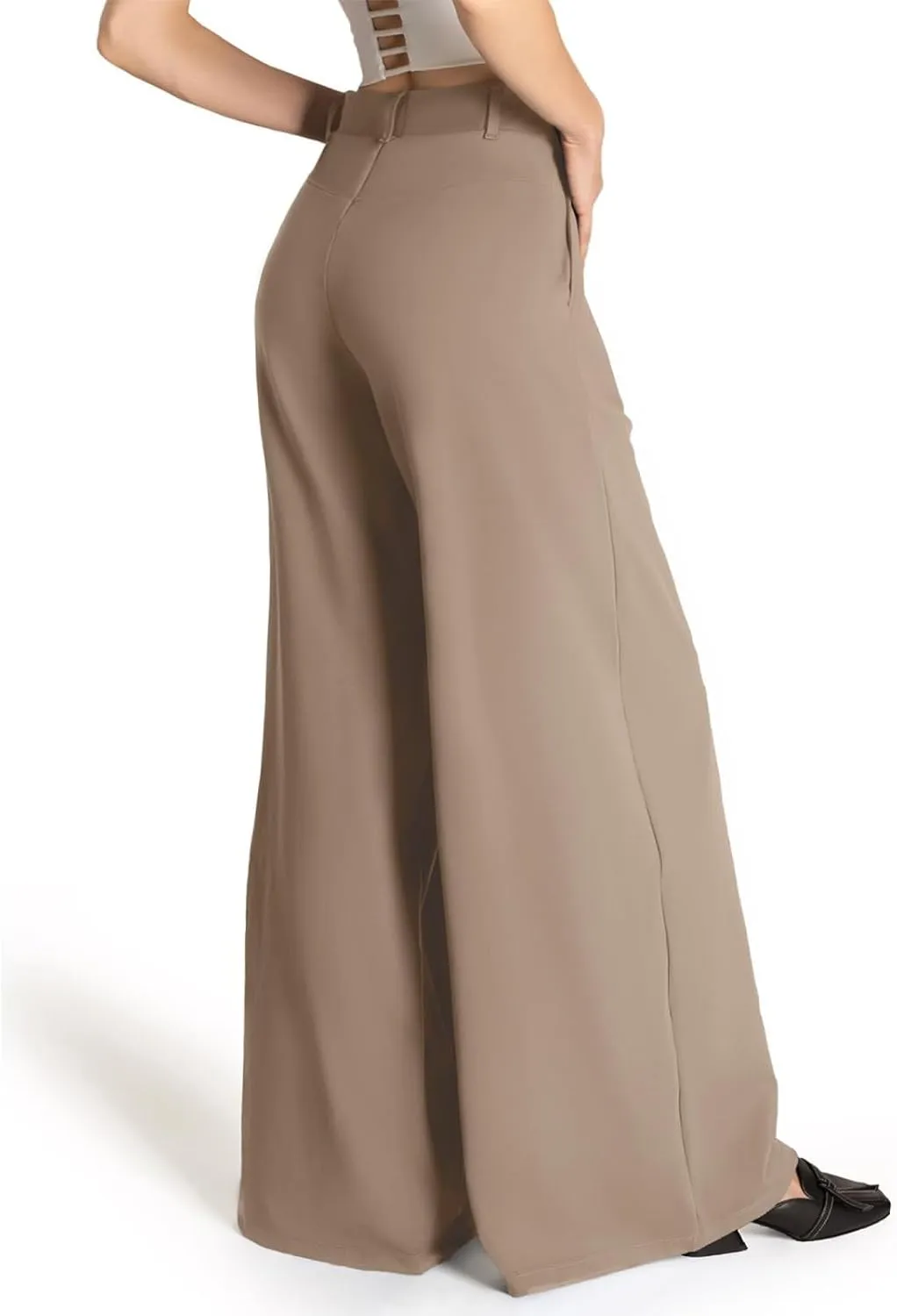 Wide Leg Dress Pants Women Dressy Elastic High Waist Lounge Pant Baggy Y2k Trendy Flared Yoga Pants with Pockets