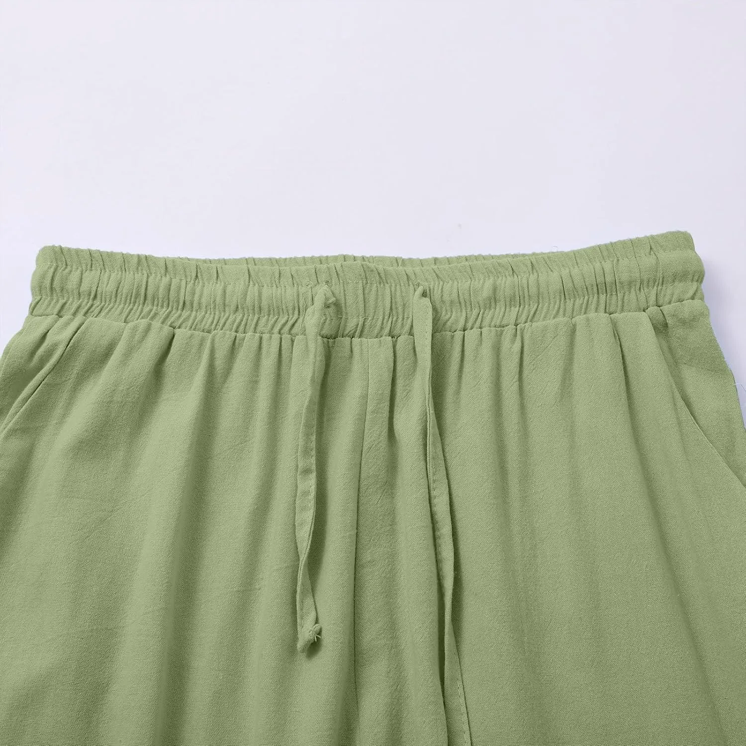 Wide Leg Linen Pants for Women Casual High Waisted Palazzo Crop Pants Lightweight Summer Flowy Trousers with Pockets