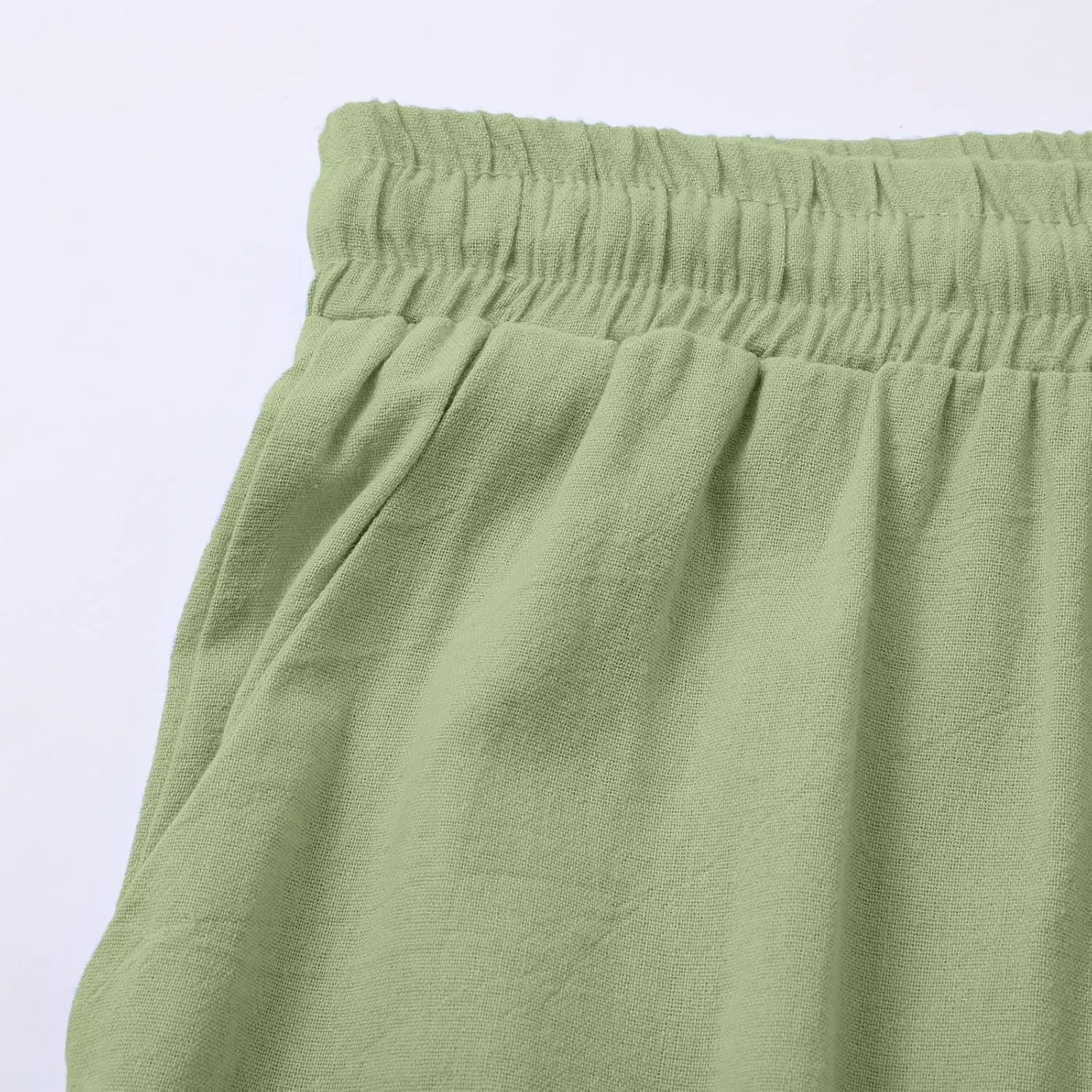 Wide Leg Linen Pants for Women Casual High Waisted Palazzo Crop Pants Lightweight Summer Flowy Trousers with Pockets