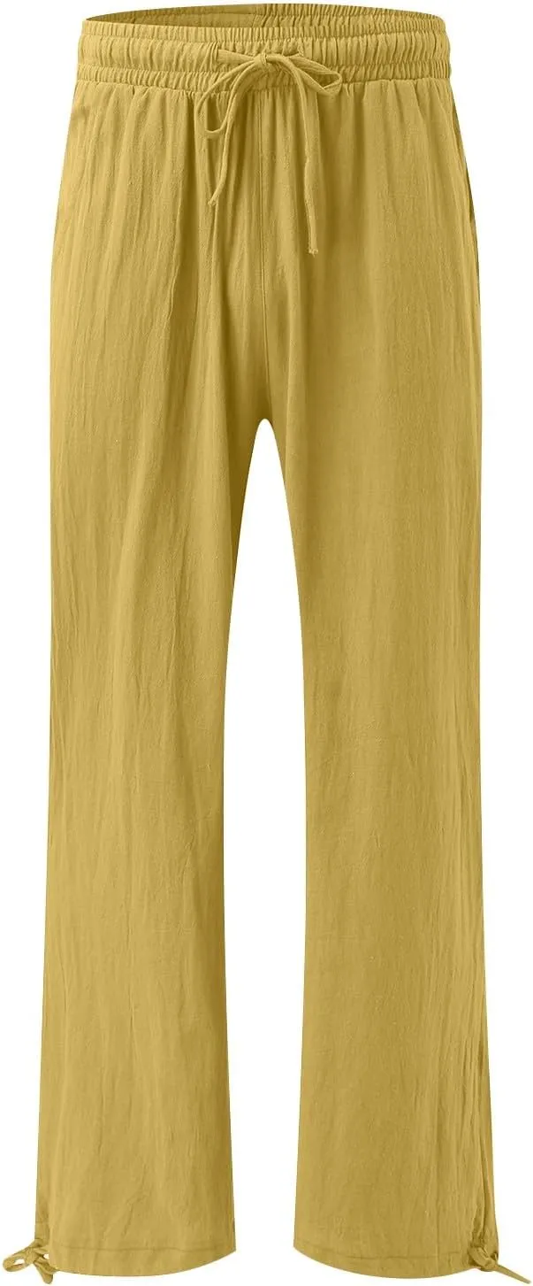Wide Leg Linen Pants for Women Summer Palazzo Pants Casual Loose High Waist Trousers Loose Flowy Pants Plus Size