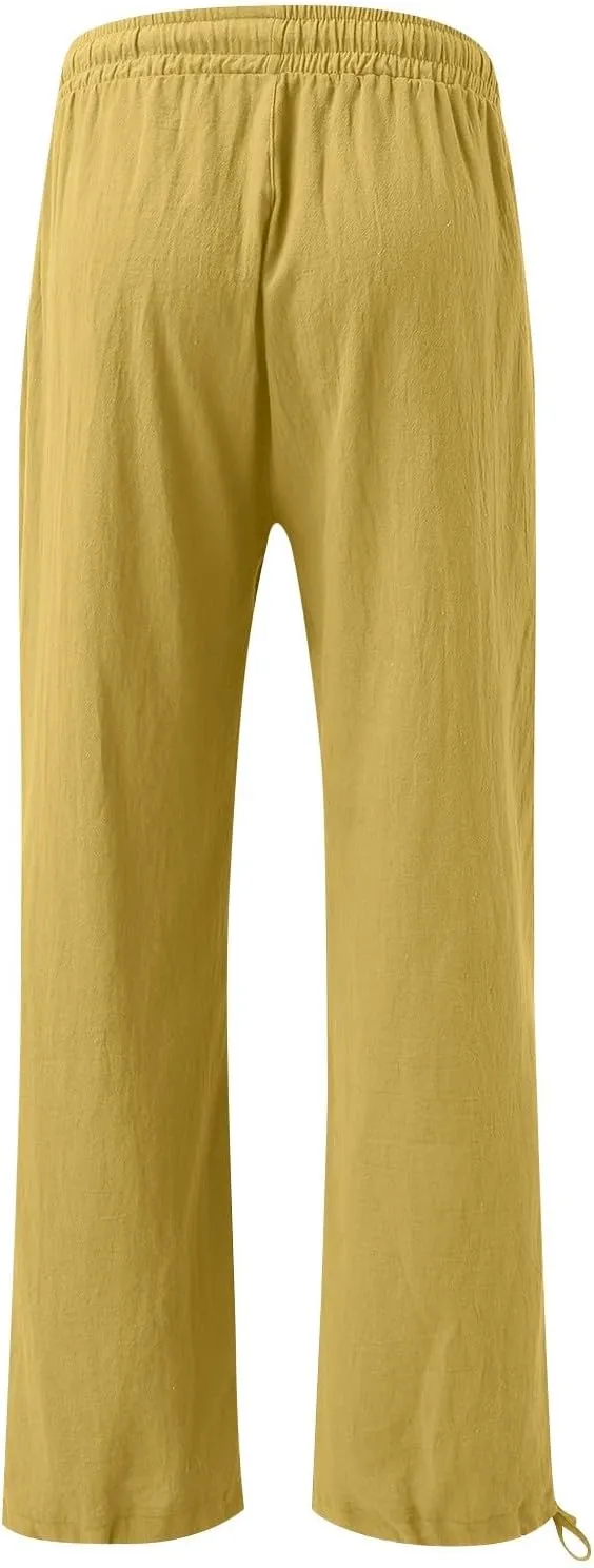 Wide Leg Linen Pants for Women Summer Palazzo Pants Casual Loose High Waist Trousers Loose Flowy Pants Plus Size