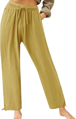 Wide Leg Linen Pants for Women Summer Palazzo Pants Casual Loose High Waist Trousers Loose Flowy Pants Plus Size