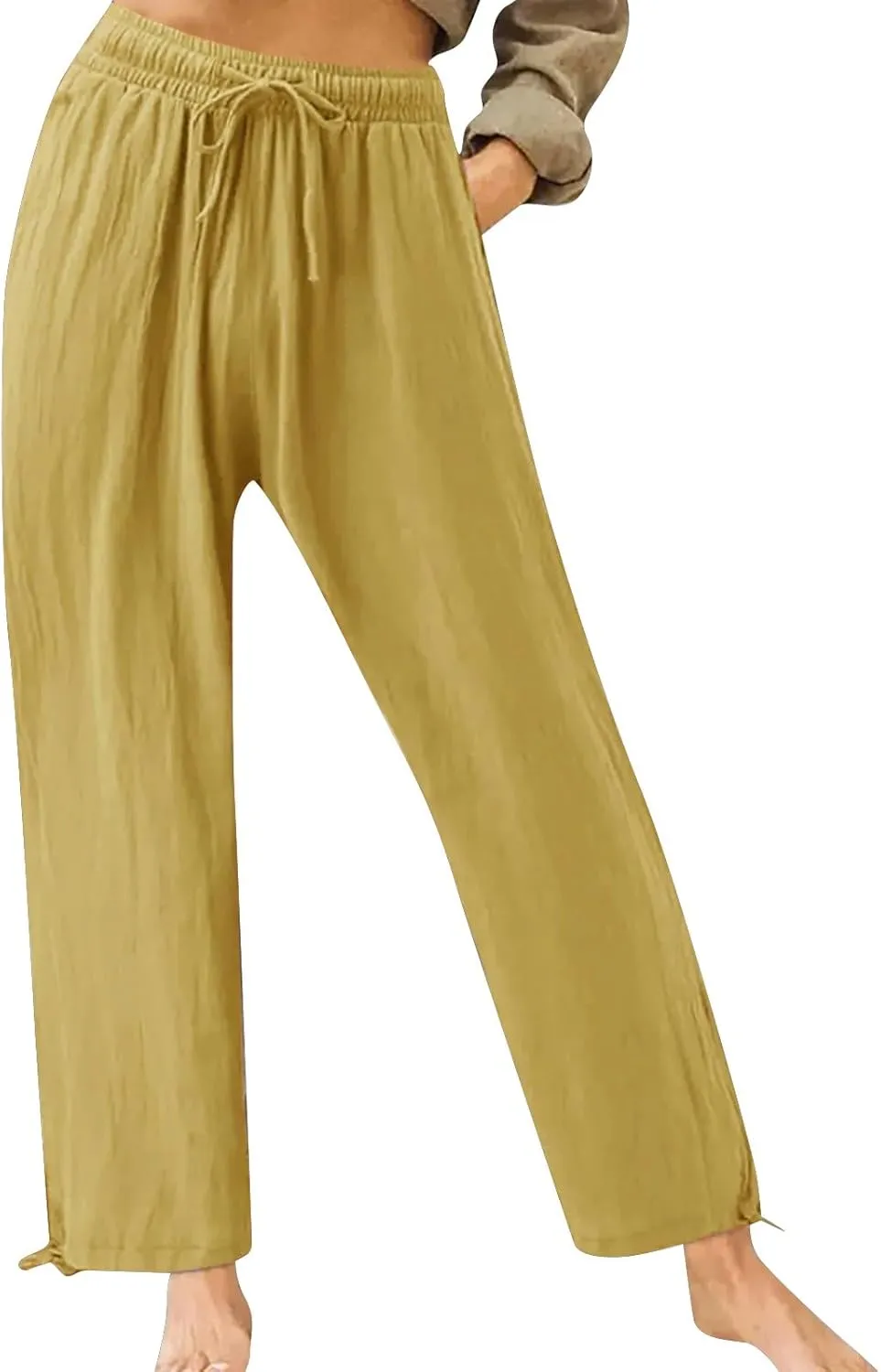 Wide Leg Linen Pants for Women Summer Palazzo Pants Casual Loose High Waist Trousers Loose Flowy Pants Plus Size