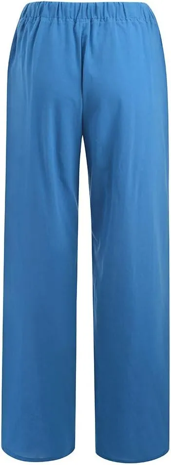 Wide Leg Pants for Women 2025 Summer Drawstring Cotton Linen Pants Lightweight Loose Fit Comfy Trousers with Pockets