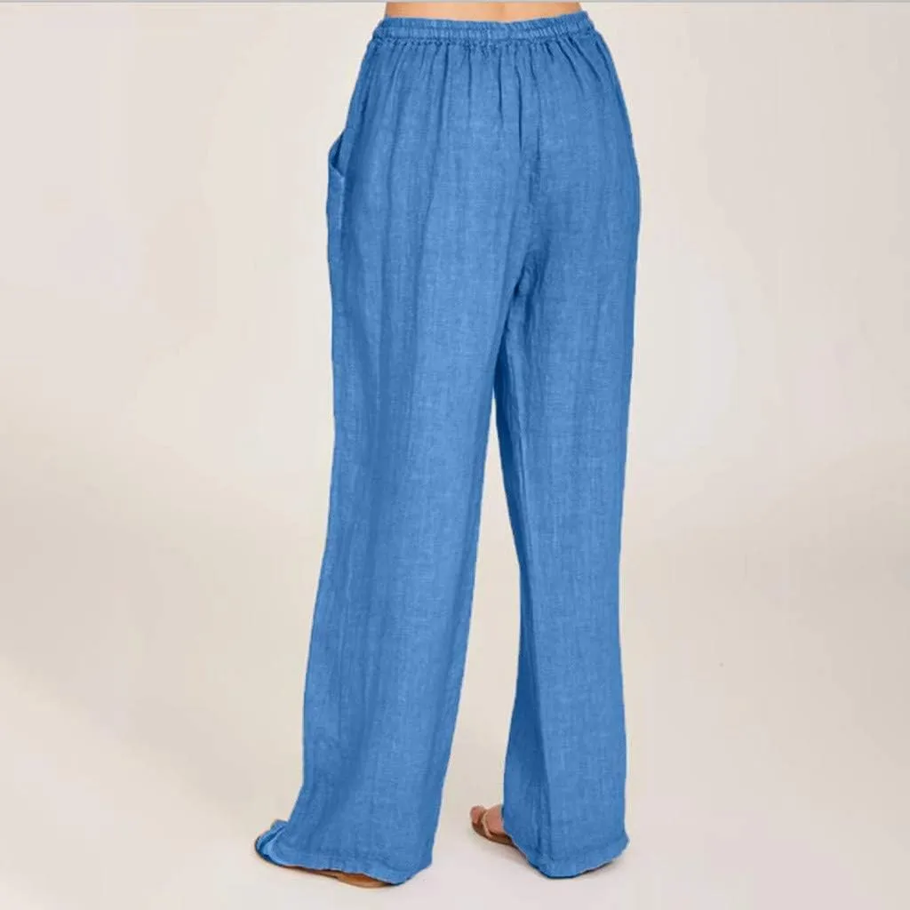Wide Leg Pants for Women 2025 Summer Drawstring Cotton Linen Pants Lightweight Loose Fit Comfy Trousers with Pockets
