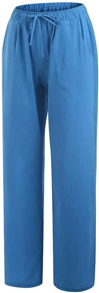 Wide Leg Pants for Women 2025 Summer Drawstring Cotton Linen Pants Lightweight Loose Fit Comfy Trousers with Pockets