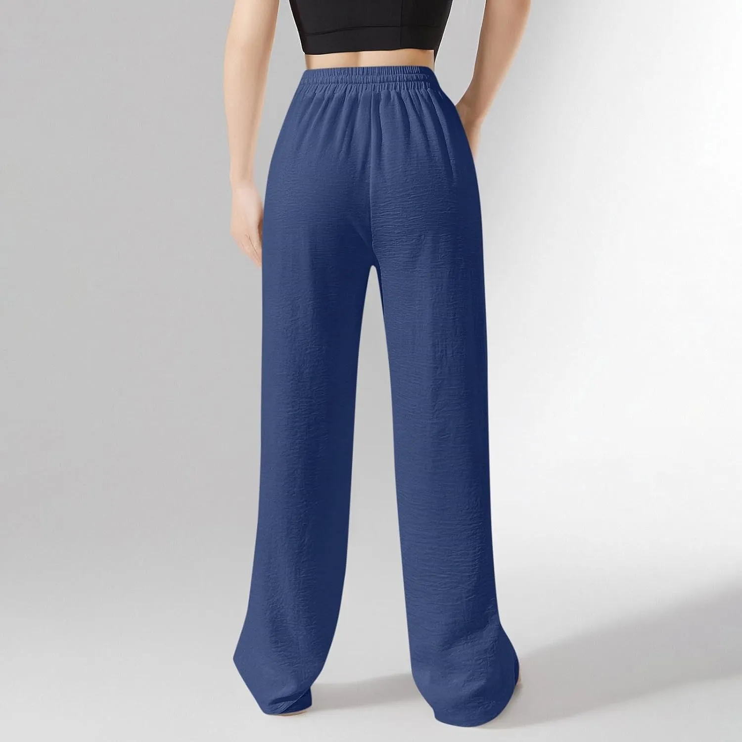 Wide Leg Pants for Women Elastic High Waist Drawstring Baggy Trousers Solid Color Loose Fit Flowy Beach Palazzo Pant