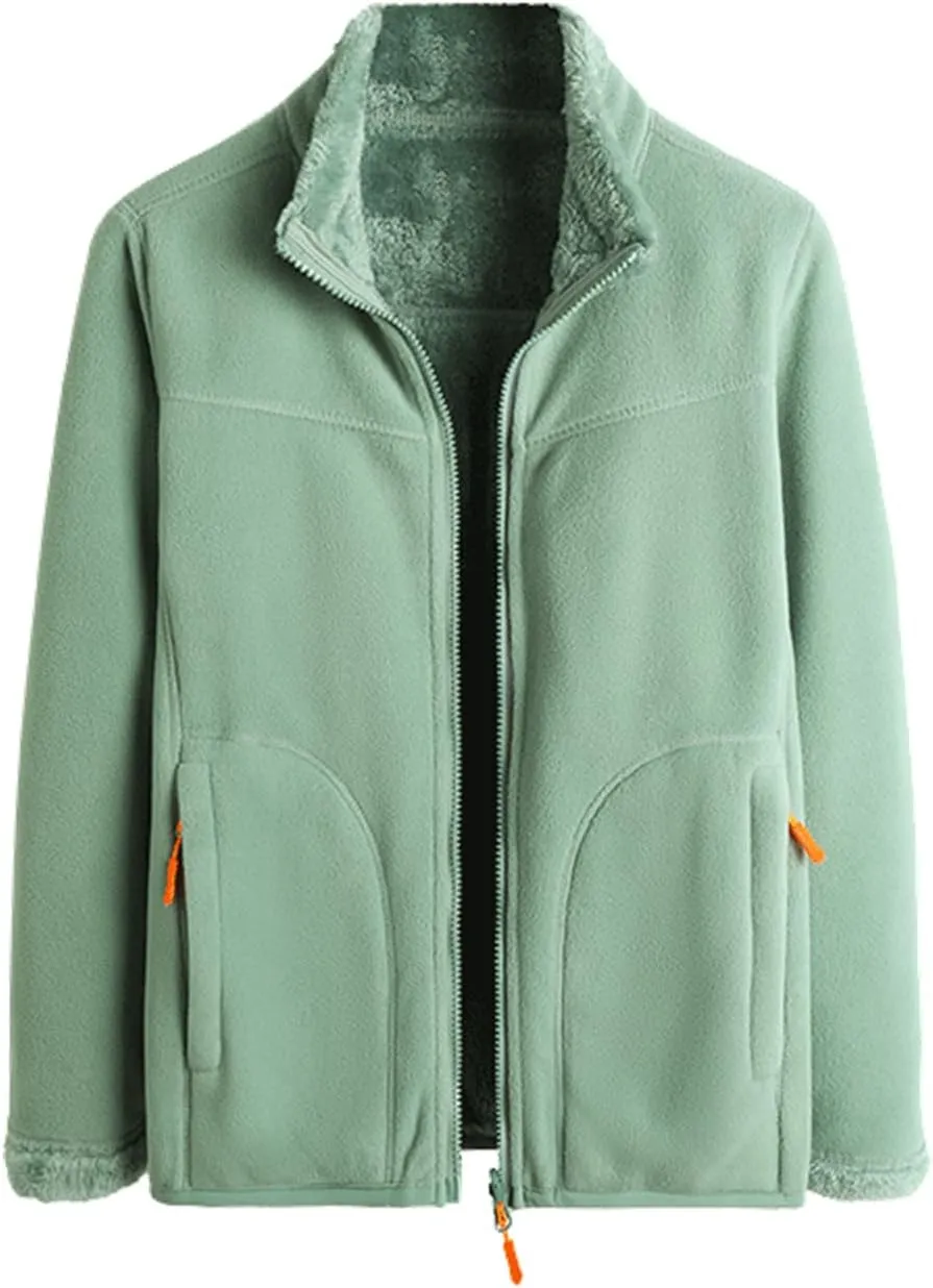 Winter Coats for Women Casual Fashion Comfortable Loose Warm Plus Velvet Double Sided Stand Collar Fleece Jacket