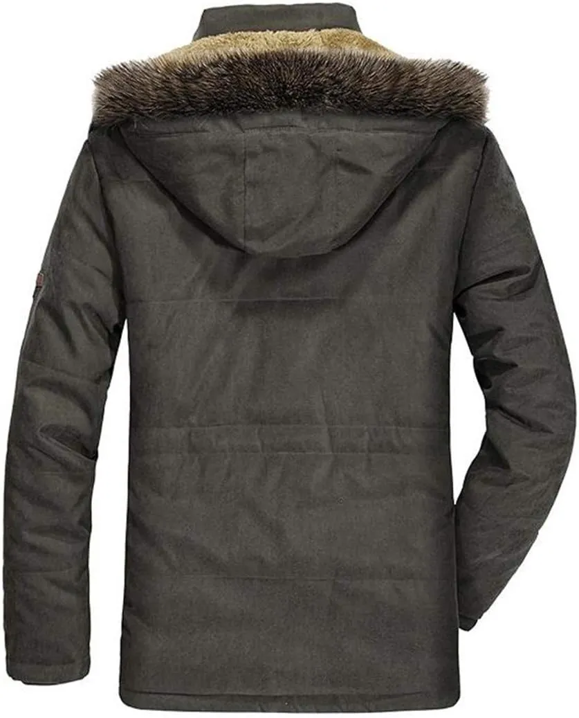 Winter Jacket Men's Plus Size Cotton Padded Warm Parka Coat Casual Faux Fur Hooded Fleece Long Windbreaker
