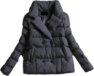 Women Down Cotton-Padded Jacket Short Suit Collar Outerwear solid Colour Long Sleeve Coat black 3XL
