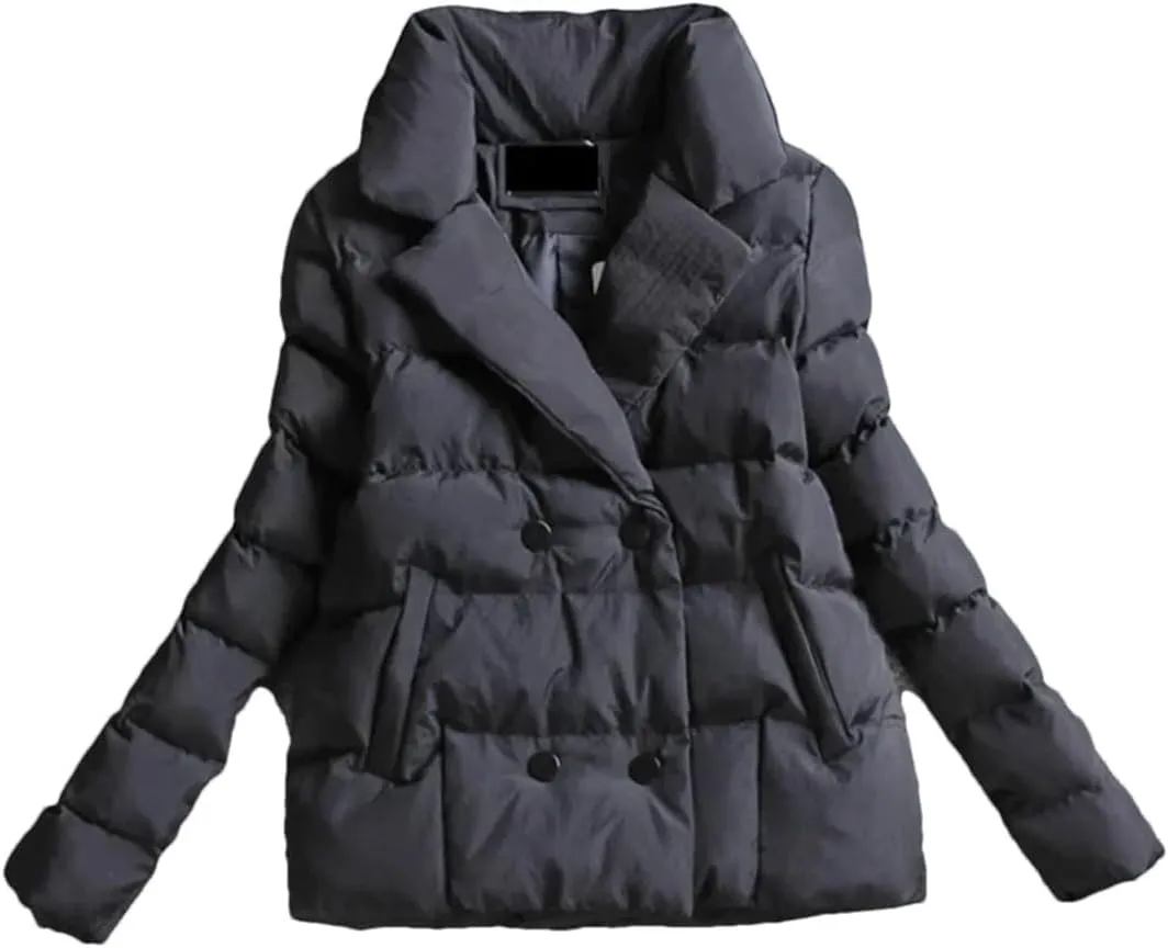 Women Down Cotton-Padded Jacket Short Suit Collar Outerwear solid Colour Long Sleeve Coat black 3XL