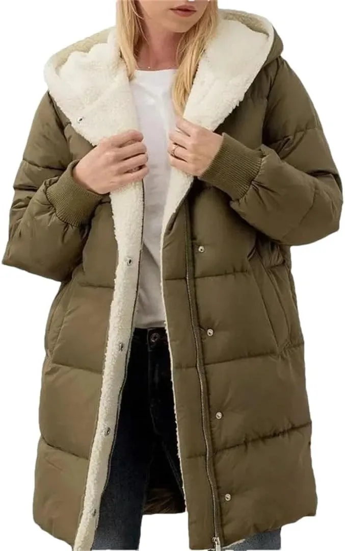 Women Fleece Parkas Winter Coats Hooded Cotton-Padded Long-Sleeved Jackets Double-Sided fleece Slim-Fit Cardigan Jacket Coats